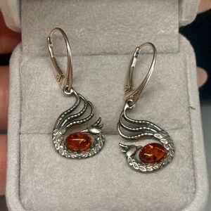 Elegant 925 Sterling Silver and Amber Earrings